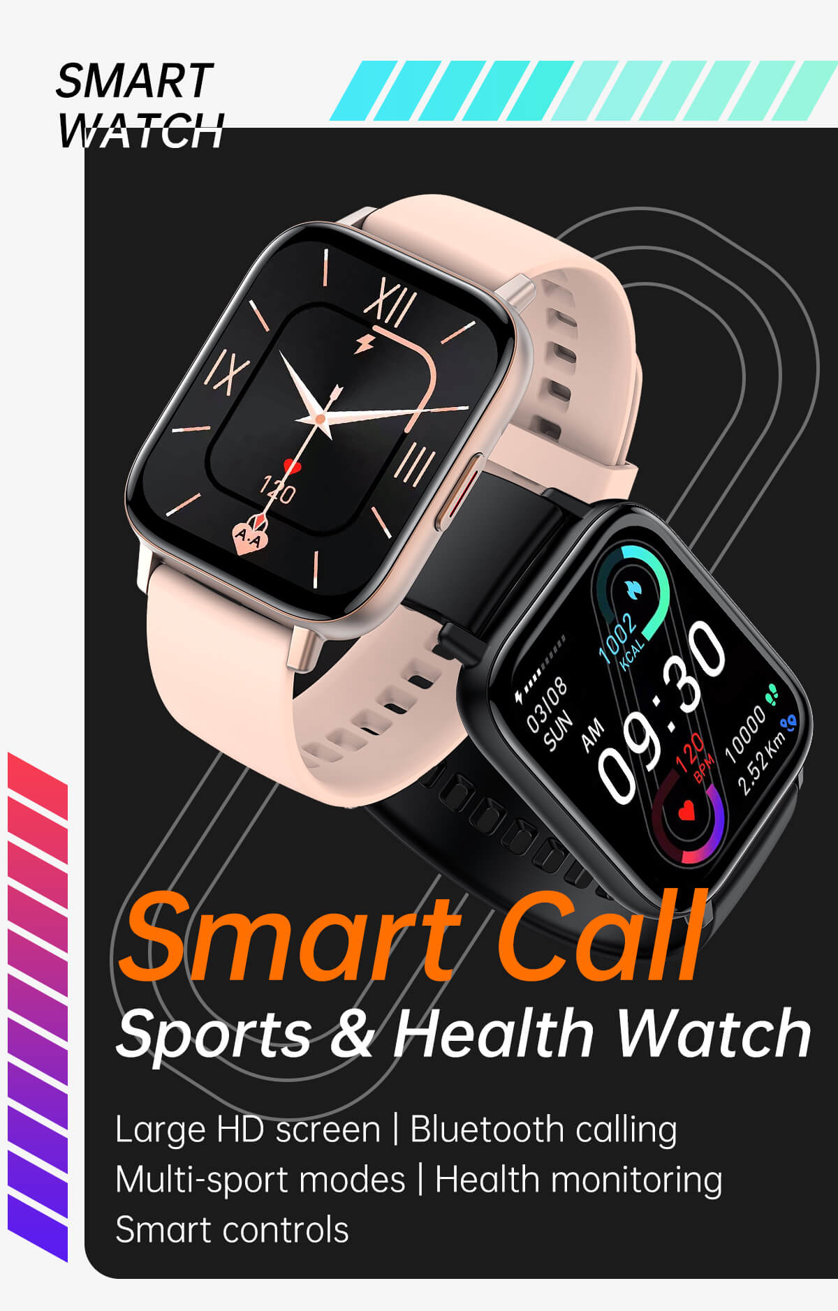 1.7 Inch Fashion Health Smart Sport Watch F7 200mAh 24H Heart Rate Blood Oxy