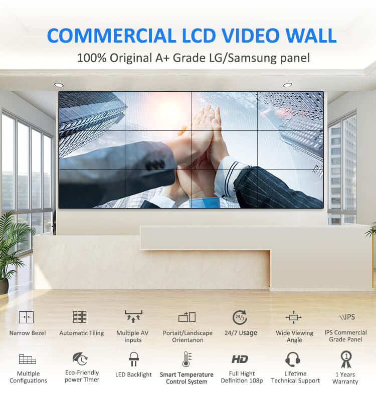 55 inch 3.5mm Advertising Tv 3x3 4X4 LCD Display Panel CCTV System Screens LCD Video Wall