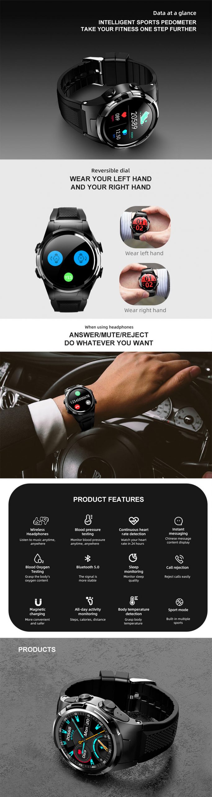 Fitness Android Ios Wristband Waterproof 2 In 1 Smartwatch S201 Smart Watch With Blue tooth Earphones Earbuds