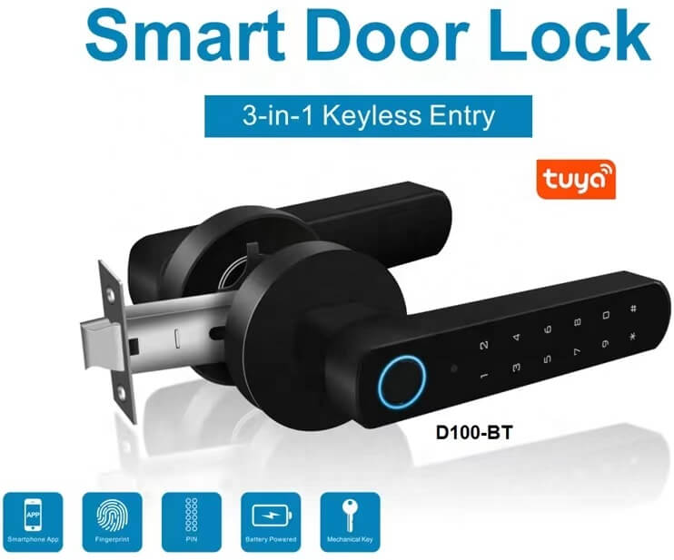 Tuya WiFi App Smart Door Lock Biometric Lock Fingerprint Door Handle Digital Keyless Lock