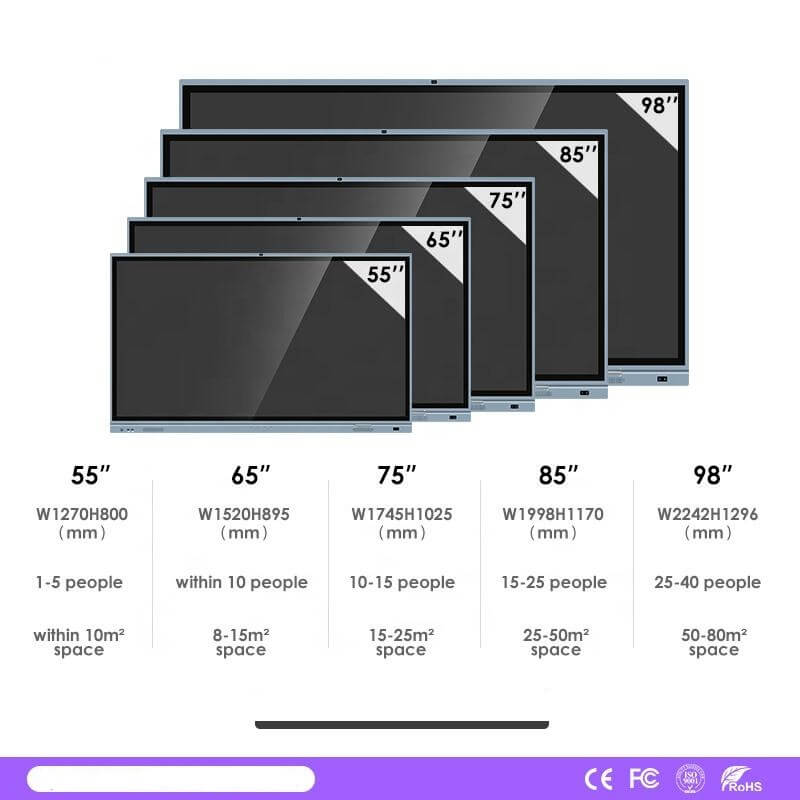 65 75 86 98 Inch school classroom education teaching interactive whiteboard digital smart white board for conference