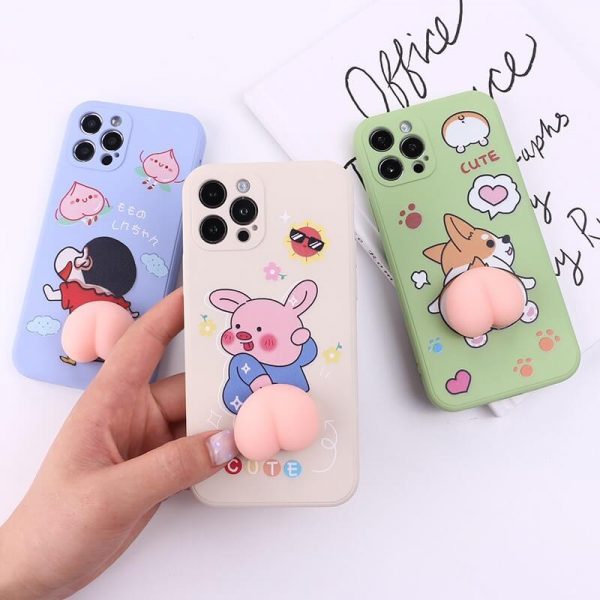 Kawaii Cartoon Peach Big 3D Bouncy Butt Ass Squishy Silicone Phone Case Cover For Iphone 12 13 Mini 11 Pro Max 2