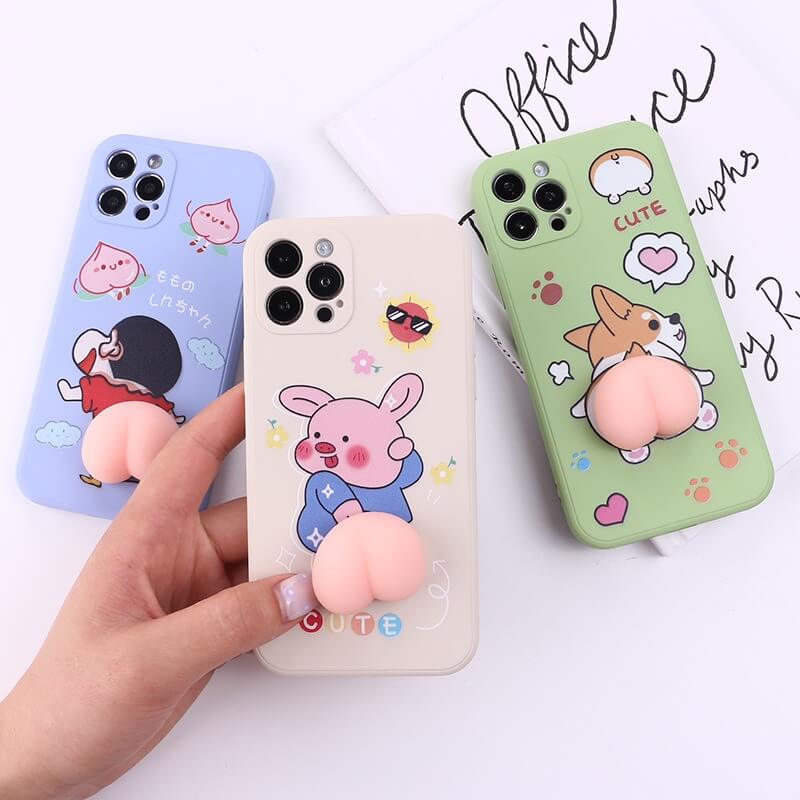 Kawaii Cartoon Peach Big 3D Bouncy Butt Ass Squishy Silicone Phone Case Cover For Iphone 12 13 Mini 11 Pro Max 2