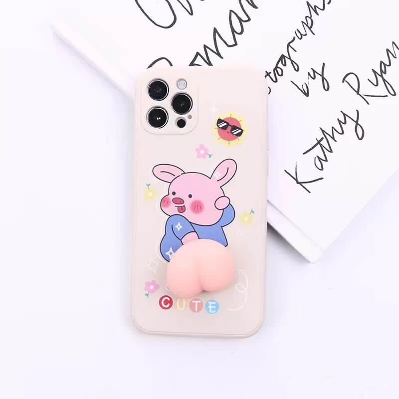 Kawaii Cartoon Peach Big 3D Bouncy Butt Ass Squishy Silicone Phone Case Cover For Iphone 12 13 Mini 11 Pro Max 2