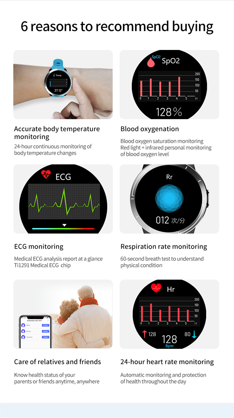 Smart Watch PPG+ECG Fitness Activity Tracker With ECG blood pressure Touch Screen