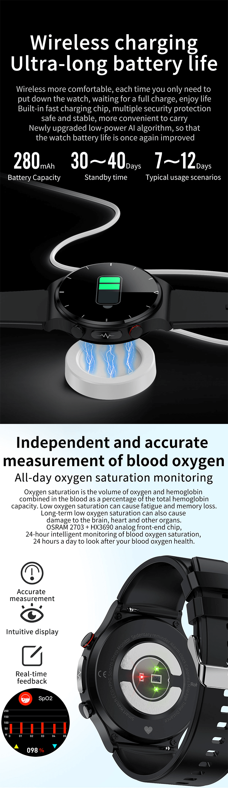 The Best Smart Watch Blood Oxygen Body Temperature Wireless Charging HD Screen Digital Watches 2022