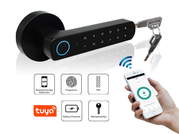 Tuya WiFi App Smart Door Lock Biometric Lock Fingerprint Door Handle Digital Keyless Lock