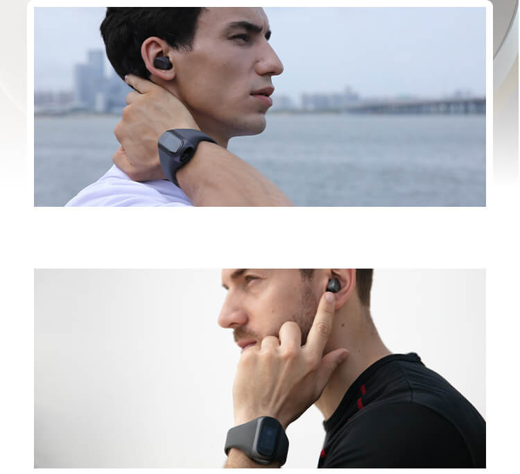 Wireless BT Headset Music Headphone 2-in-1 In-Ear Stereo Earbuds Wristband Tws Watch Earphone